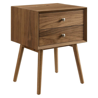 Nightstand, 2 Drawers, Built-In Outlets and USB Ports, Walnut