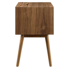 Nightstand, 2 Drawers, Built-In Outlets and USB Ports, Walnut