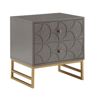 Nightstand, 2 Drawers, Engineered Wood and Metal, Gold Base, Gray Top
