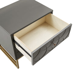 Nightstand, 2 Drawers, Engineered Wood and Metal, Gold Base, Gray Top