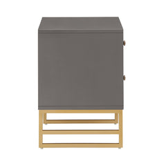Nightstand, 2 Drawers, Engineered Wood and Metal, Gold Base, Gray Top