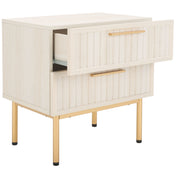Nightstand, 2 Drawers, Engineered Wood, Bleached White and Gold