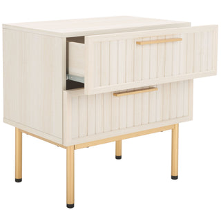 Nightstand, 2 Drawers, Engineered Wood, Bleached White and Gold