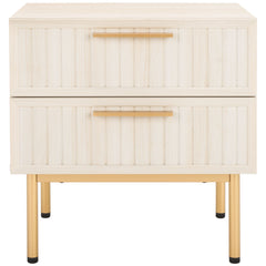 Nightstand, 2 Drawers, Engineered Wood, Bleached White and Gold