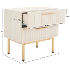 Nightstand, 2 Drawers, Engineered Wood, Bleached White and Gold