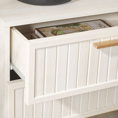 Nightstand, 2 Drawers, Engineered Wood, Bleached White and Gold