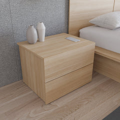 Nightstand, 2 Drawers, Engineered Wood Frame, Rectangular, Beige