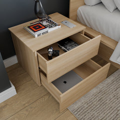 Nightstand, 2 Drawers, Engineered Wood Frame, Rectangular, Beige