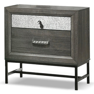 Nightstand, 2 Drawers, Gray Manufactured Wood Top, Metal Legs