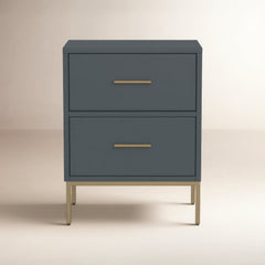 Nightstand, 2 Drawers, Mahogany and Engineered Wood, Slate Gray