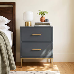 Nightstand, 2 Drawers, Mahogany and Engineered Wood, Slate Gray