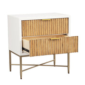 Nightstand, 2 Drawers, Mahogany and Engineered Wood, White