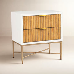 Nightstand, 2 Drawers, Mahogany and Engineered Wood, White