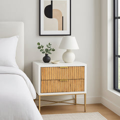 Nightstand, 2 Drawers, Mahogany and Engineered Wood, White