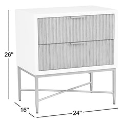 Nightstand, 2 Drawers, Mahogany and Engineered Wood, White