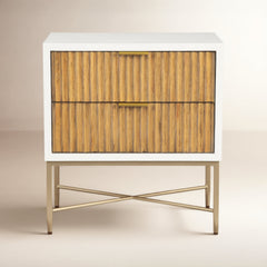 Nightstand, 2 Drawers, Mahogany and Engineered Wood, White