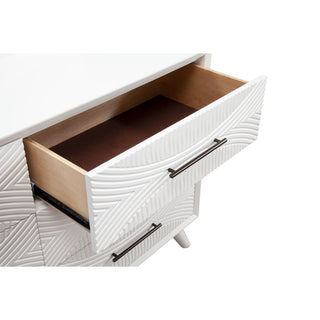 Nightstand, 2 Drawers, MDF and Solid Wood, White, Satin Black Handles