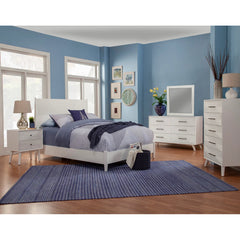 Nightstand, 2 Drawers, MDF and Solid Wood, White, Satin Black Handles