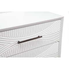 Nightstand, 2 Drawers, MDF and Solid Wood, White, Satin Black Handles
