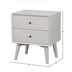 Nightstand, 2 Drawers, MDF and Solid Wood, White, Satin Black Handles