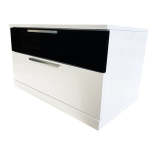 Nightstand, 2 Drawers, Poplar and MDF, Black and White Gloss