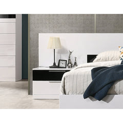 Nightstand, 2 Drawers, Poplar and MDF, Black and White Gloss