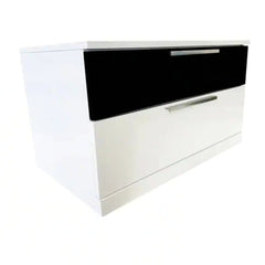 Nightstand, 2 Drawers, Poplar and MDF, Black and White Gloss