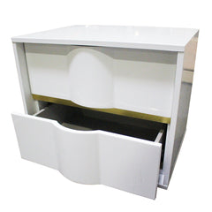 Nightstand, 2 Drawers, Poplar and MDF, White and Gold, High Gloss