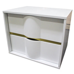 Nightstand, 2 Drawers, Poplar and MDF, White and Gold, High Gloss