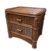 Nightstand, 2 Drawers, Rattan and Wicker, Brown
