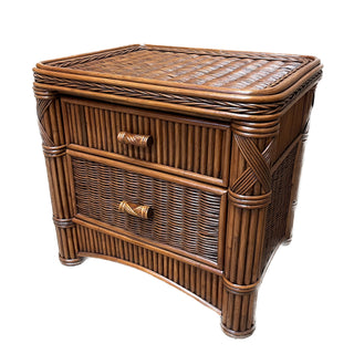 Nightstand, 2 Drawers, Rattan and Wicker, Brown