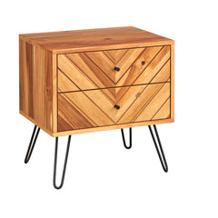 Nightstand, 2 Drawers, Rubberwood and MDF with Acacia Veneers, Oak