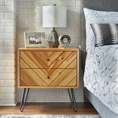 Nightstand, 2 Drawers, Rubberwood and MDF with Acacia Veneers, Oak