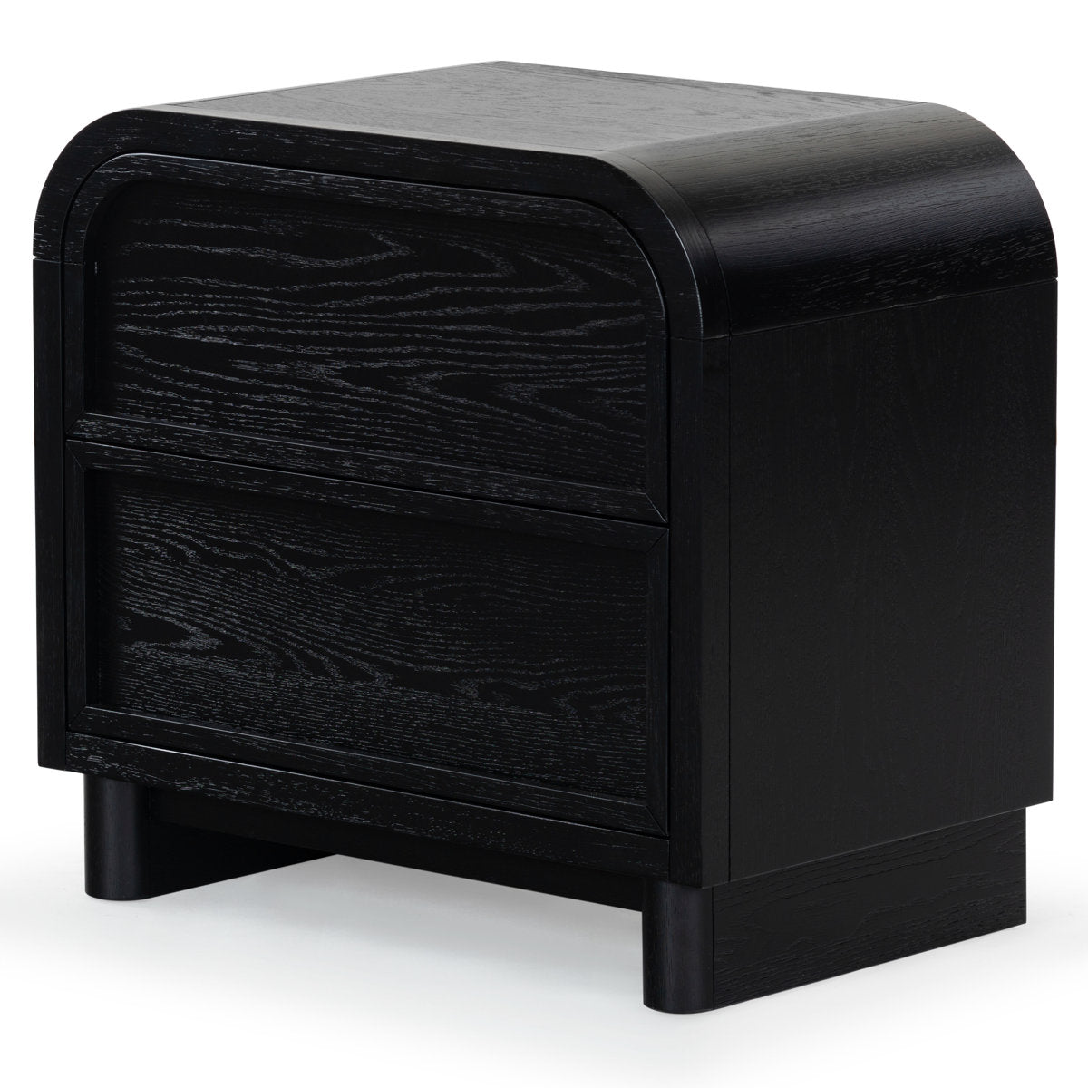Nightstand, 2 Drawers, Rubberwood and Oak Veneer, Black