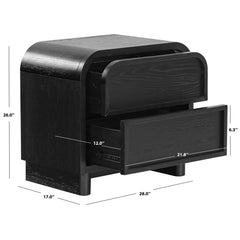 Nightstand, 2 Drawers, Rubberwood and Oak Veneer, Black