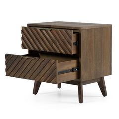 Nightstand, 2 Drawers, Solid Acacia Wood, Dark Acacia Finish