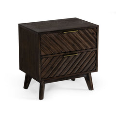 Nightstand, 2 Drawers, Solid Acacia Wood, Dark Acacia Finish