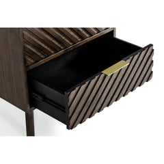 Nightstand, 2 Drawers, Solid Acacia Wood, Dark Acacia Finish