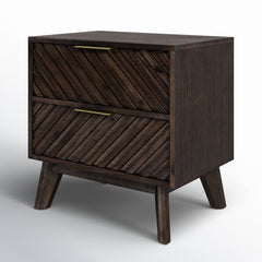 Nightstand, 2 Drawers, Solid Acacia Wood, Dark Acacia Finish
