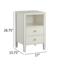 Nightstand, 2 Drawers, Solid and Engineered Wood, Antique White