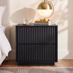 Nightstand, 2 Drawers, Solid and Engineered Wood Frame, Black