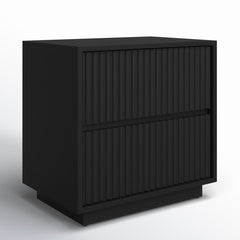 Nightstand, 2 Drawers, Solid and Engineered Wood Frame, Black