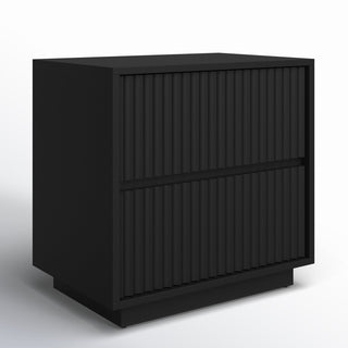 Nightstand, 2 Drawers, Solid and Engineered Wood Frame, Black