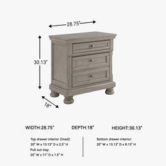 Nightstand, 2 Drawers, Solid and Engineered Wood, Light Gray