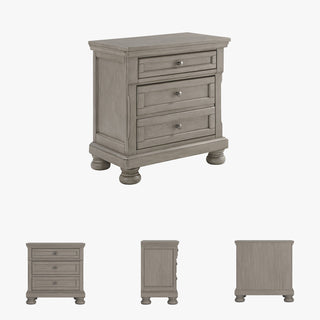 Nightstand, 2 Drawers, Solid and Engineered Wood, Light Gray