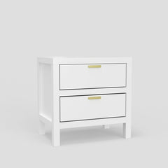 Nightstand, 2 Drawers, Solid and Engineered Wood, White, Brass Hardware