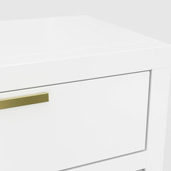 Nightstand, 2 Drawers, Solid and Engineered Wood, White, Brass Hardware