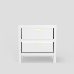 Nightstand, 2 Drawers, Solid and Engineered Wood, White, Brass Hardware