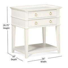 Nightstand, 2 Drawers, Solid and Engineered Wood, White, Gold Ring Pulls