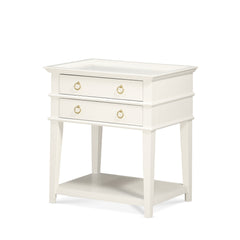 Nightstand, 2 Drawers, Solid and Engineered Wood, White, Gold Ring Pulls